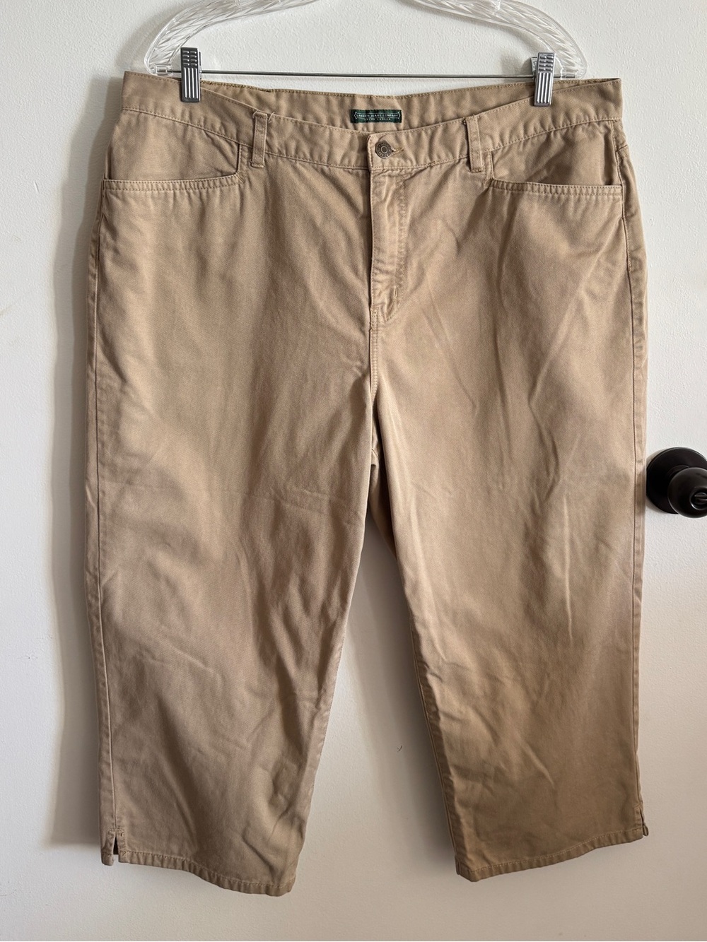 Ralph Lauren 100% Cotton Tan Capri Pants 16W Coastal Grandma Preppy Nautical